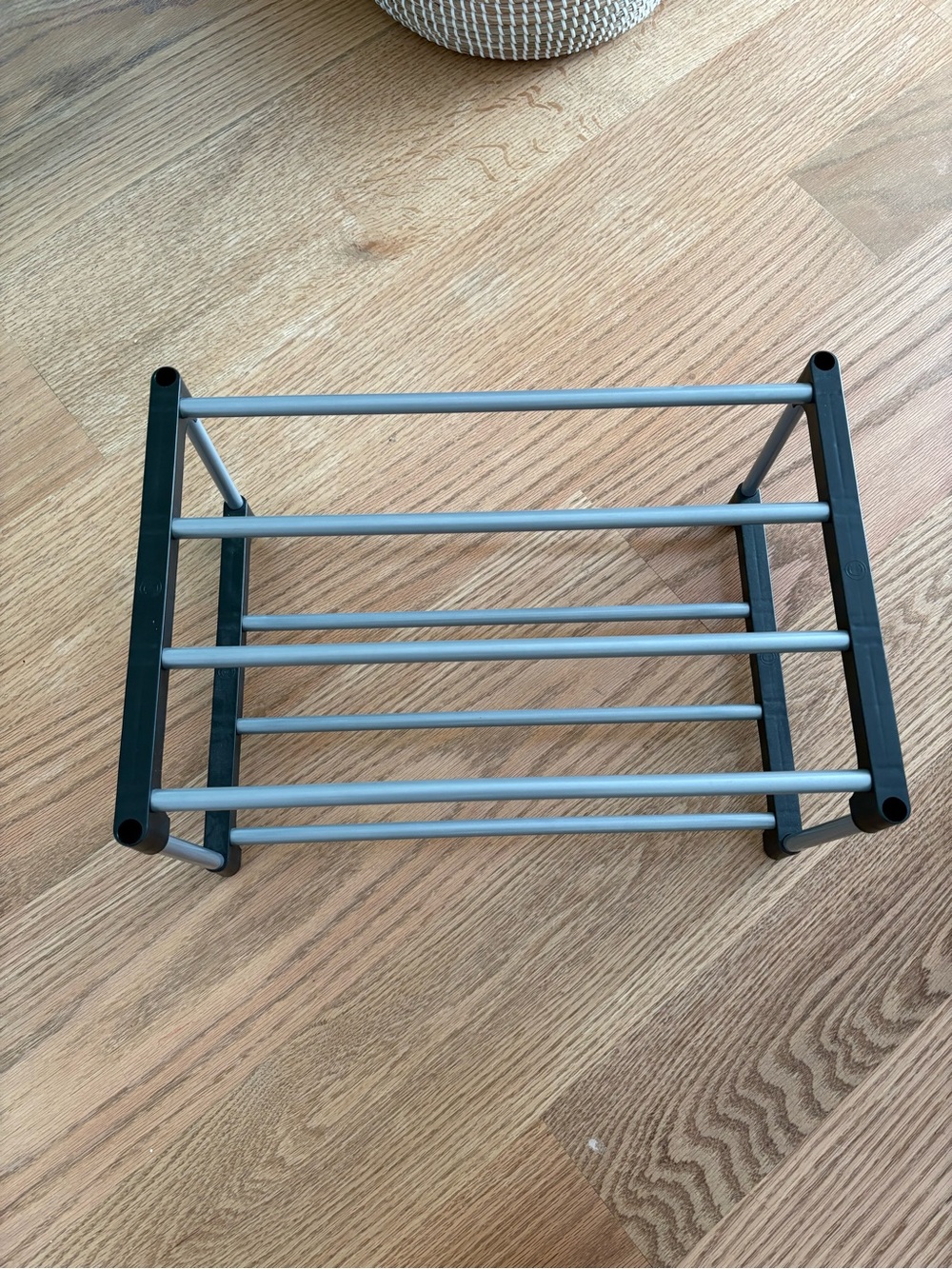 Compact Black and Silver Shoe Rack Organizer